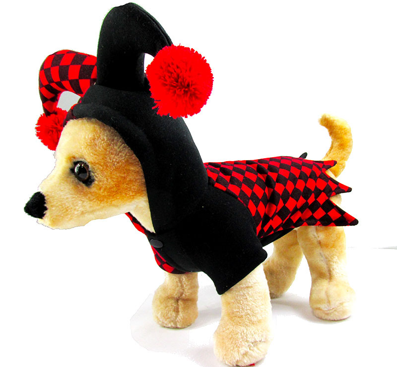 Checkered Pattern Pet Halloween Jester Costume with Pom Pom Hat For Dog